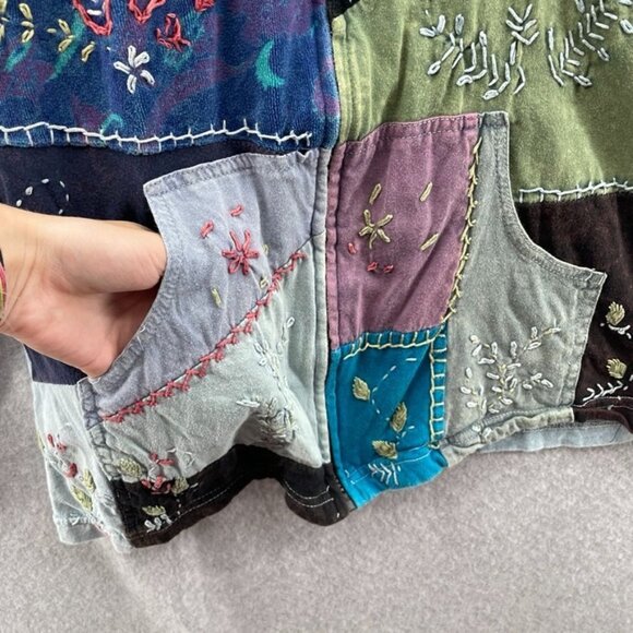 Sacred Threads Jacket Womens M/L Baby Blue Patchwork‎ Embroidered Full Zip Hood - Picture 4 of 9